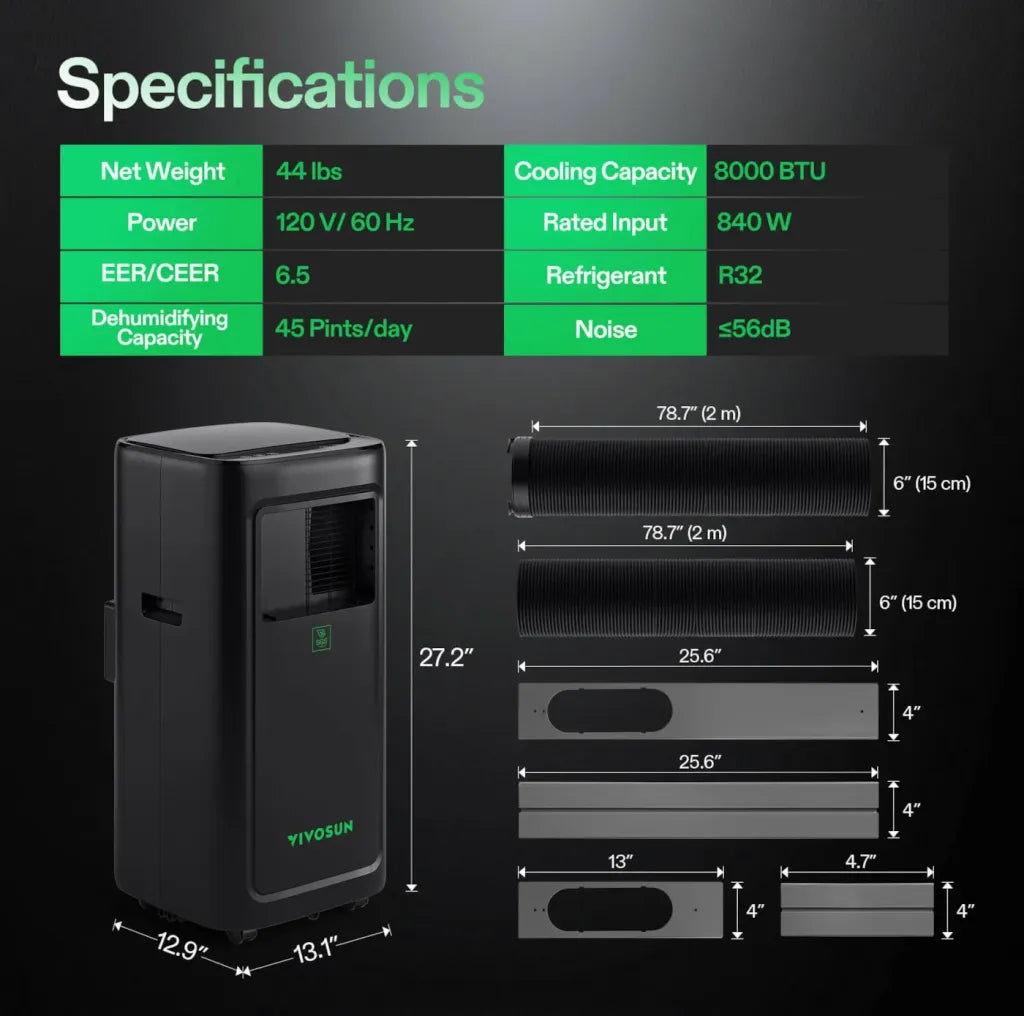 VIVOSUN AeroLUSH C08 Air Conditioner (4 In 1 Cooling, Heater, Dehumidifier, and Fan)