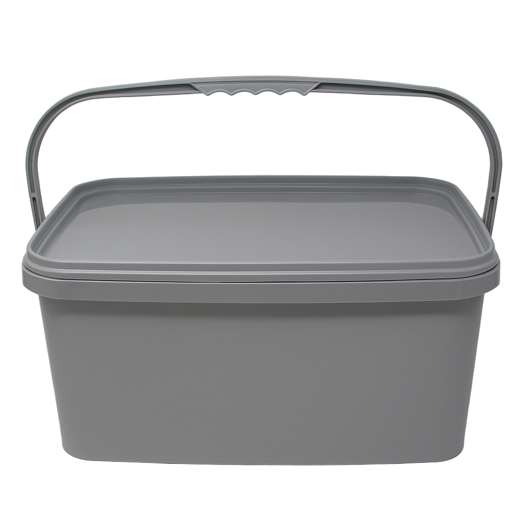 Grey Rectangular Bucket & Lid (10L Wide)