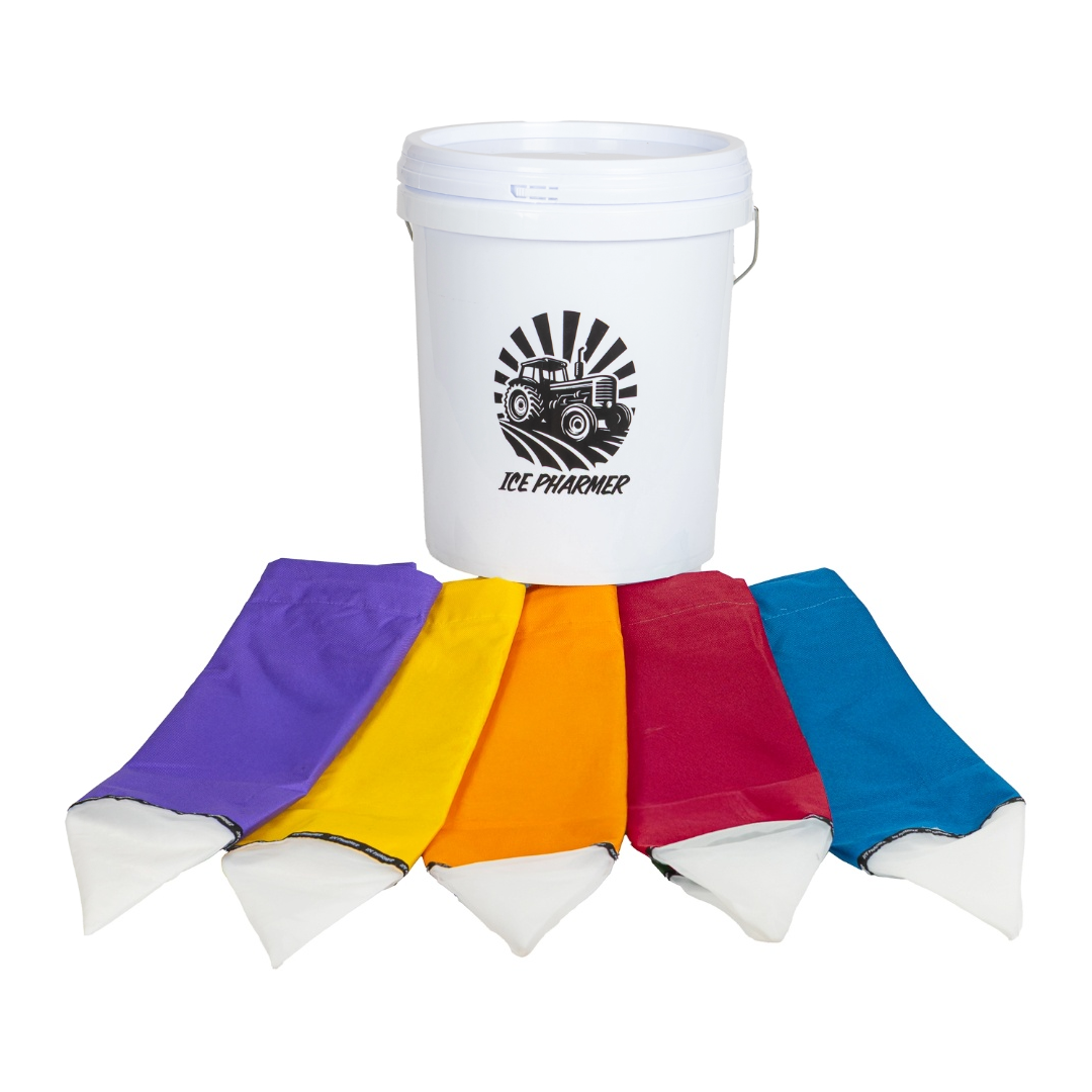 IcePharmer 5 & 8 Tier 5 Gallon Bubble Bag Set with 20L White Bucket and Lid