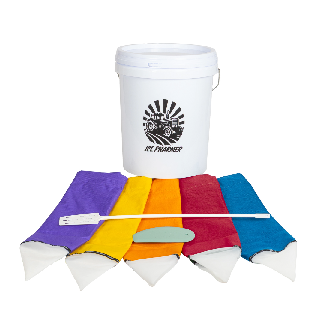 IcePharmer 5 & 8 Tier 5 Gallon Bubble Bag Set with 20L White Bucket and Lid