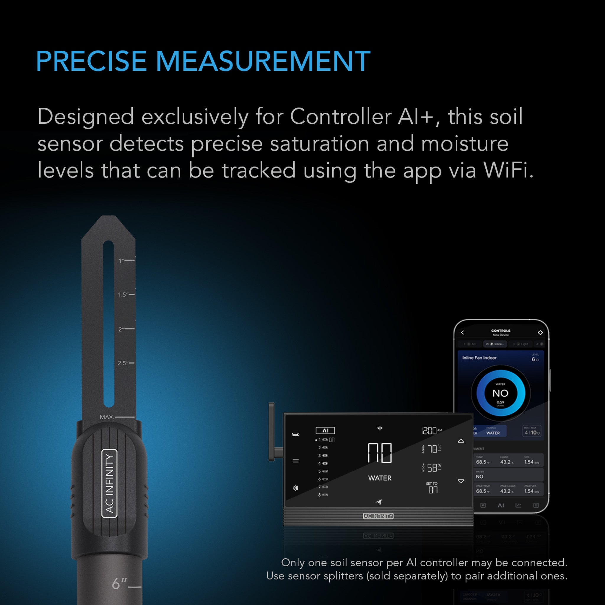 AC INFINITY Soil Sensor Probe Exclusively for Controller AI+, Monitors Moisture and Saturation Levels, IP67-Water Resistant (Pre Order