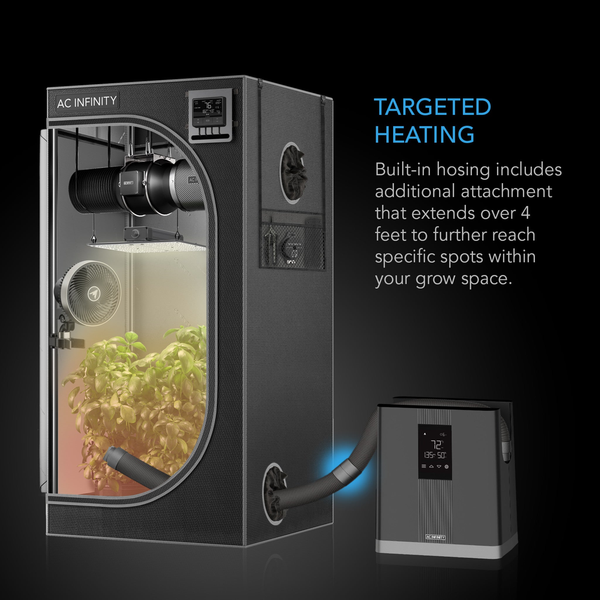 AC INFINITY THERMOFORGE T3, Environmental Plant Heater, Smart VPD Controls, True 10 Heat Levels, Tubing Extends into Grow Tent