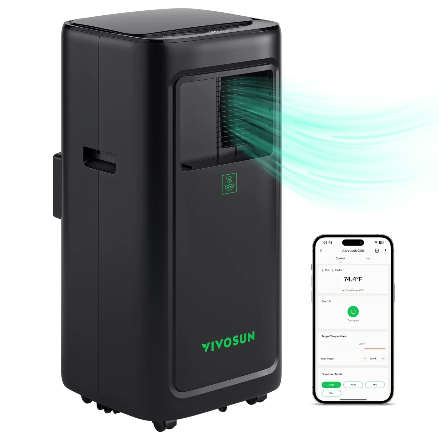 VIVOSUN AeroLUSH C08 Air Conditioner (4 In 1 Cooling, Heater, Dehumidifier, and Fan)