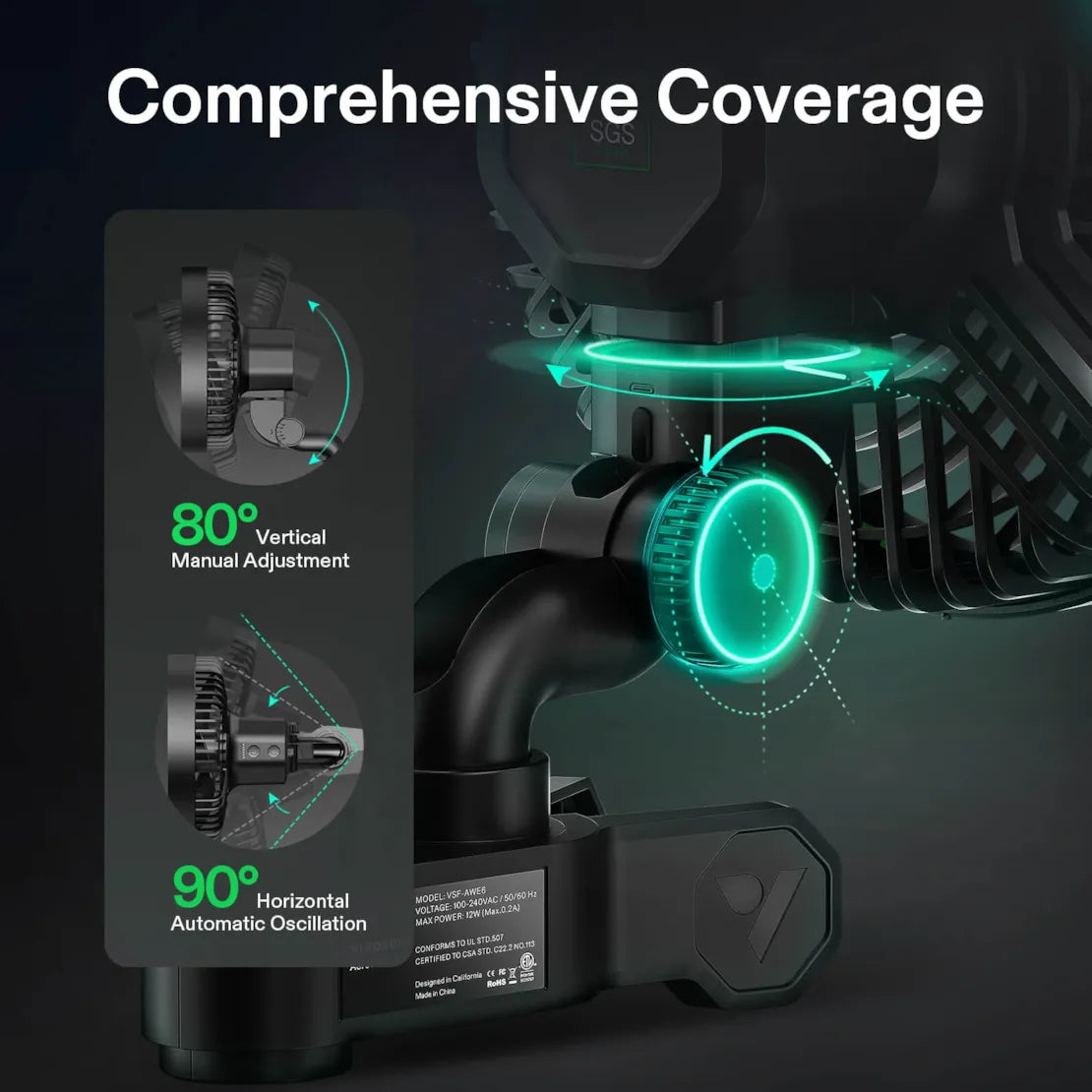 VIVOSUN AeroWave E9 Oscillating 9" Premium EC Clip Fan