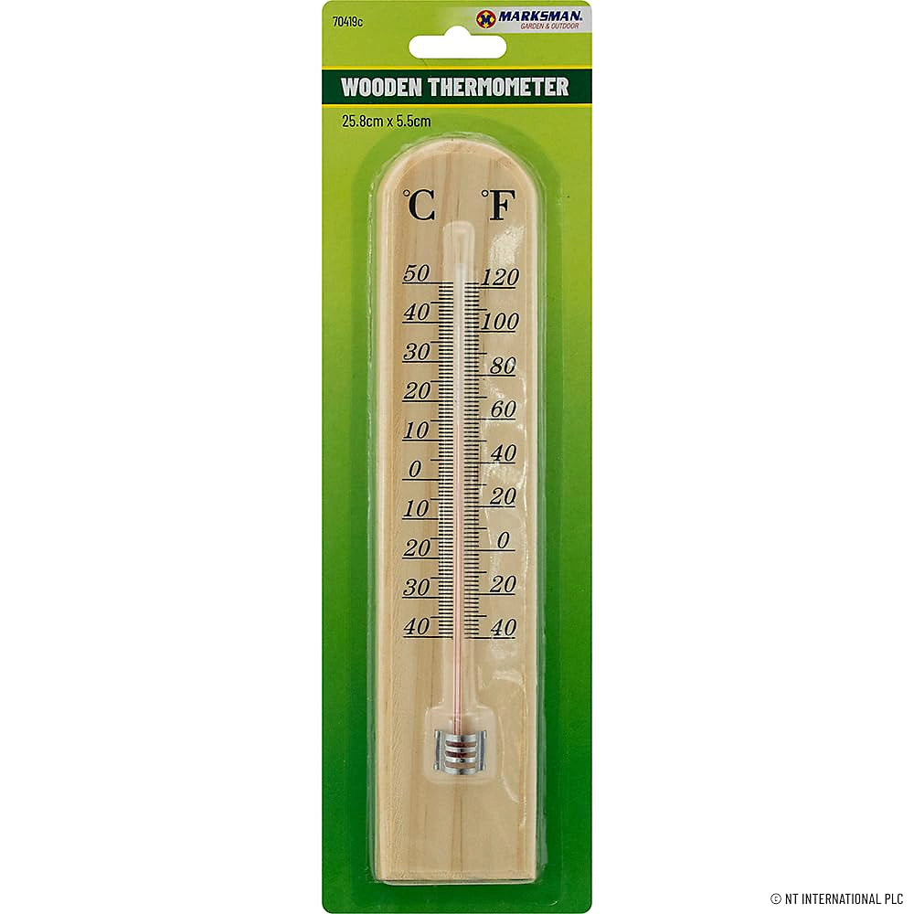 Marksman Wooden Outdoor Thermometer – Traditional Garden & Greenhouse (°C & °F)