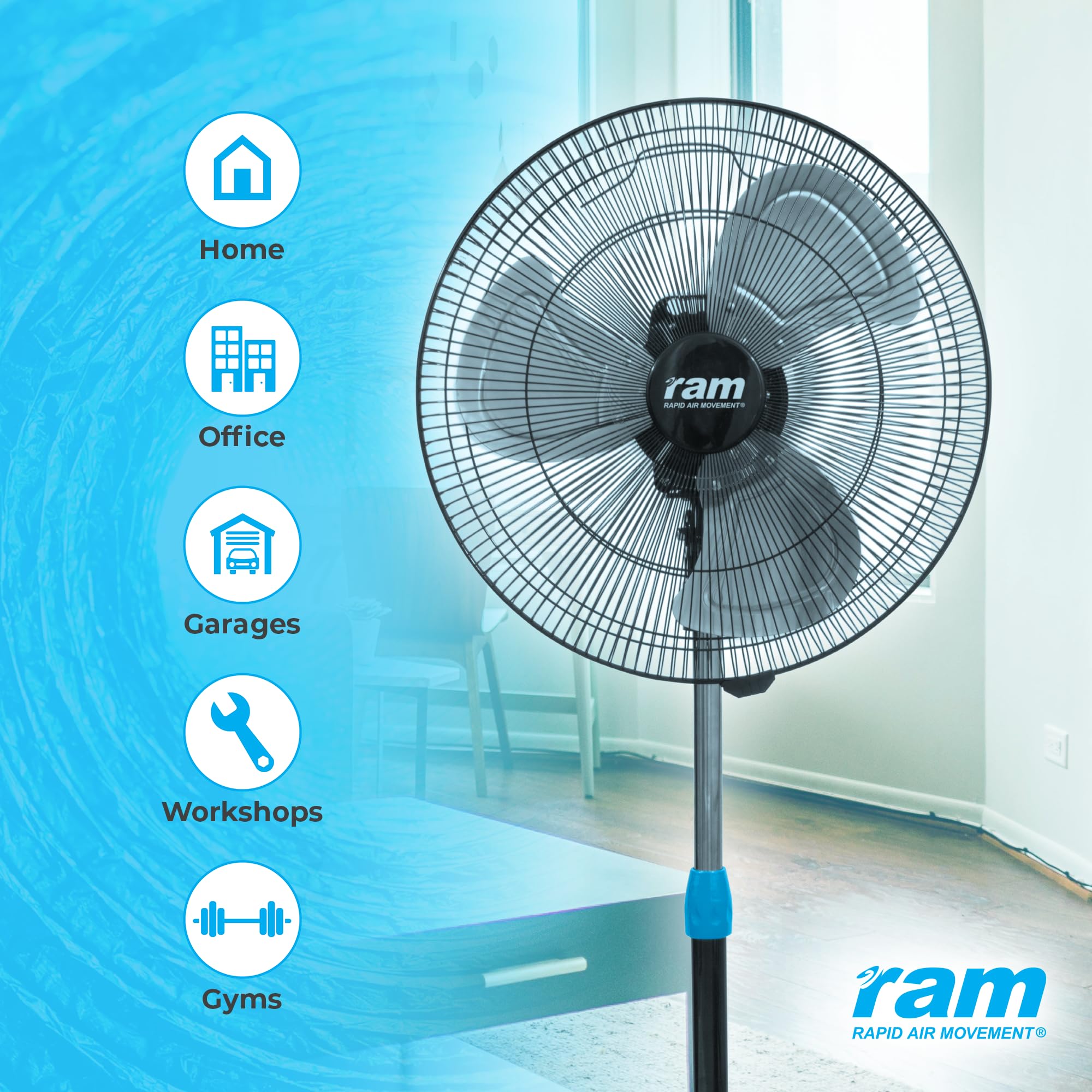 RAM Heavy Duty 450mm 18" Standing  Pedestal Fan
