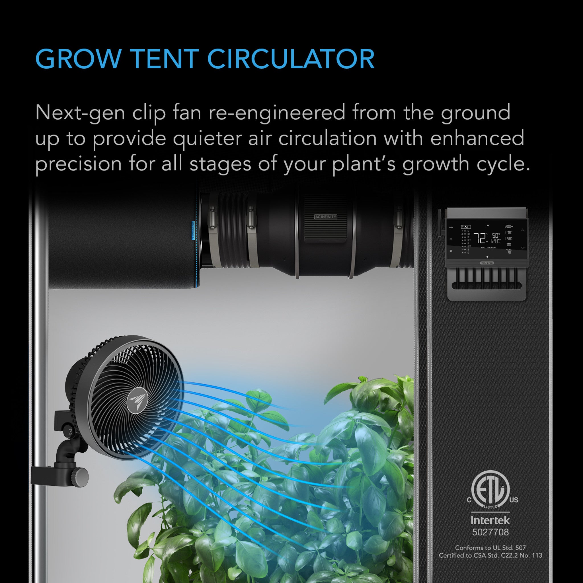 AC INFINITY CLOUDRAY A9 9" EC Clip Fan