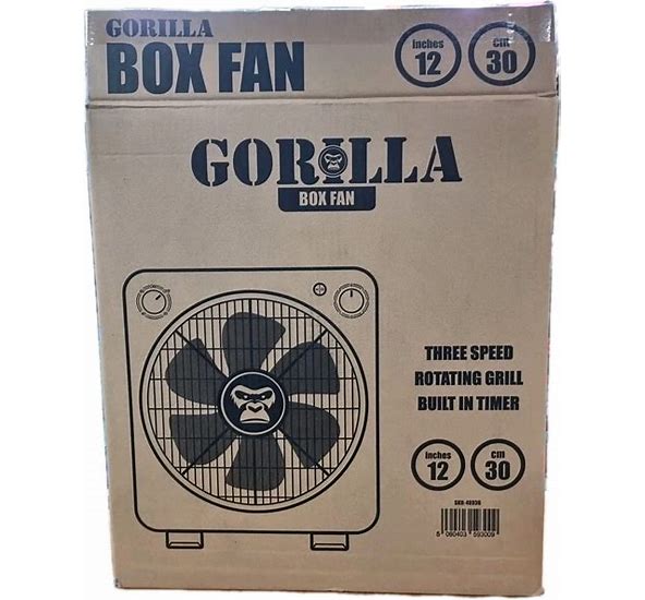 GORILLA 12" Box Fan – Compact Oscillating Air Mover with Timer