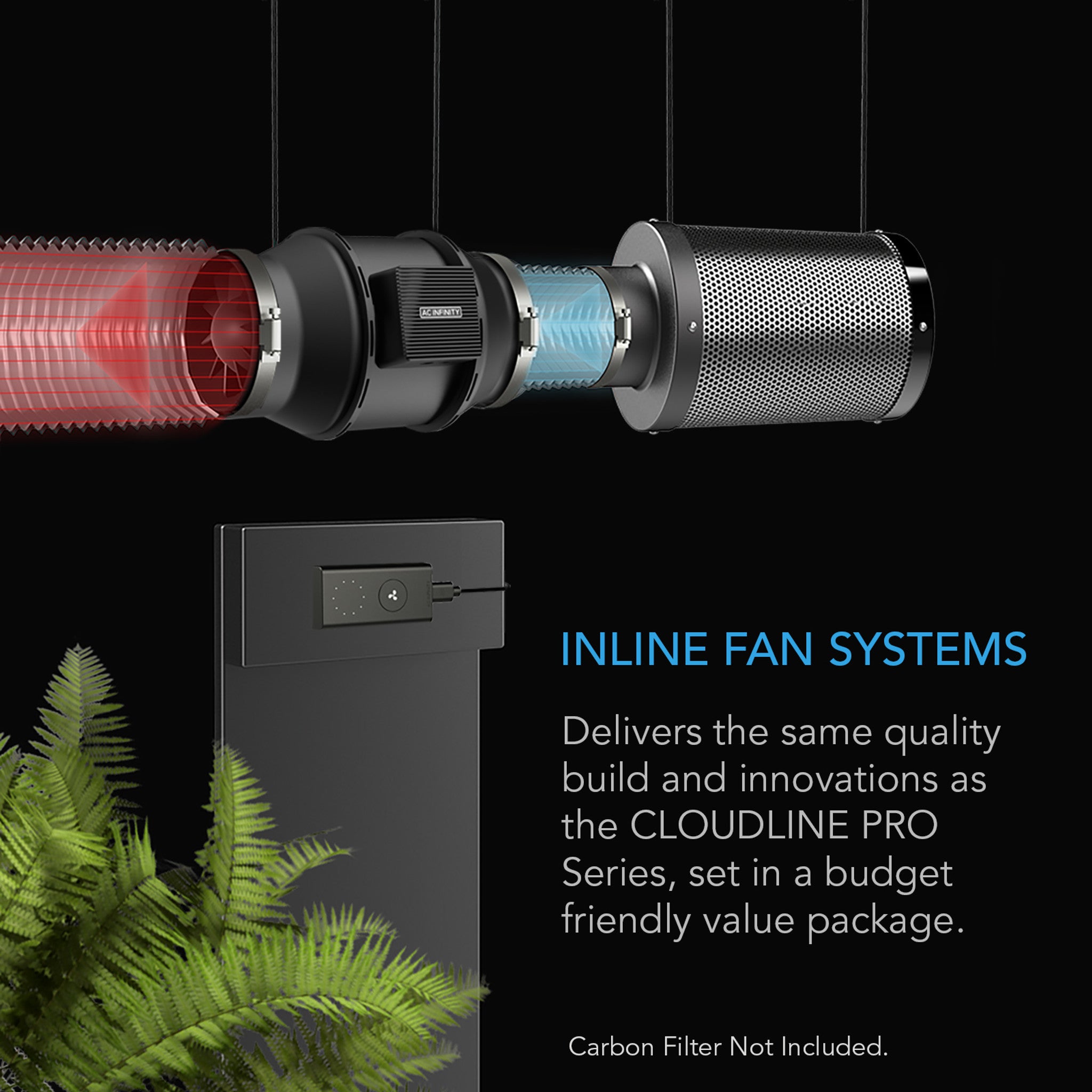 AC INFINITY CLOUDLINE A4, Quiet Inline Fan with Speed Controller, 4-Inch