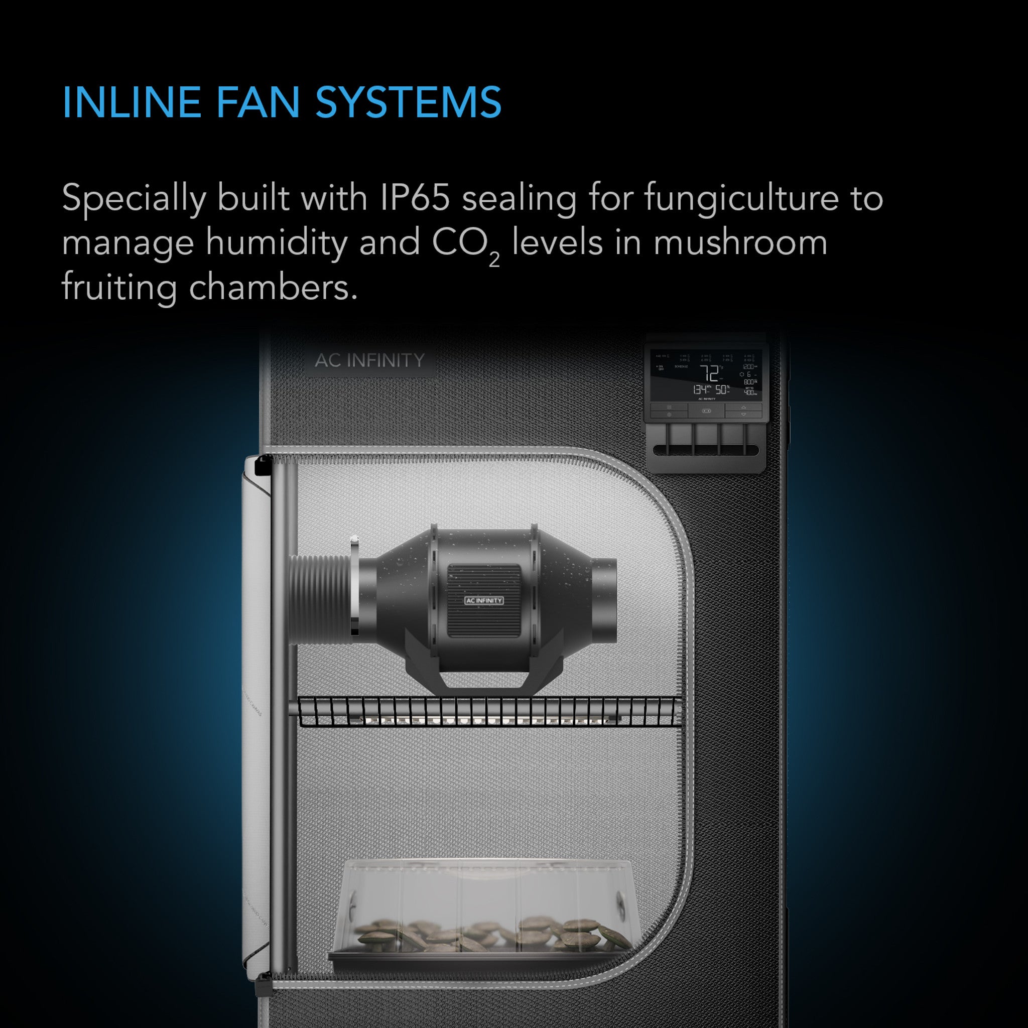 AC INFINITY Cloudline H4, Inline Fan With Speed Controller for fungiculture, Humidity Proof IP-65 Rated, 4-inch