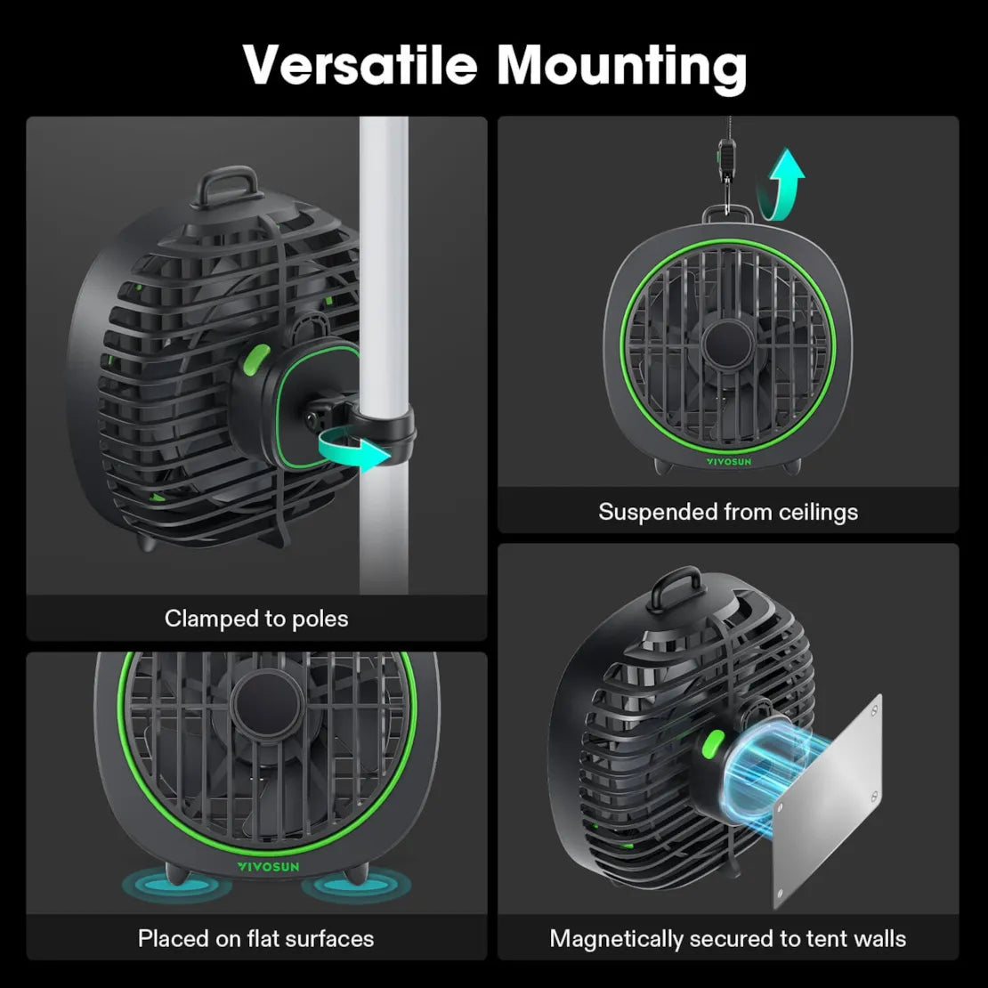 VIVOSUN AeroWave D4, 4” Grow Tent Clip Fan with Detachable Hook